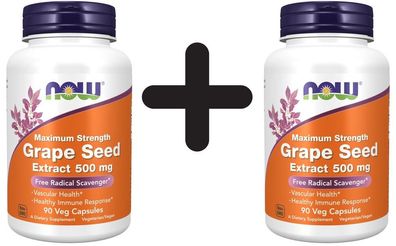 2 x NOW Foods Grape Seed Maximum Strength, 500mg - 90 vcaps