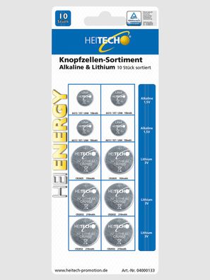 Knopfzellen-Sortiment Alkaline & Lithium 10 Stück sortiert