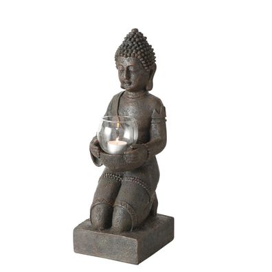 Erwecke Spiritualität im Garten: FeineHeimat Buddha Figur mit Windlicht, 44 cm