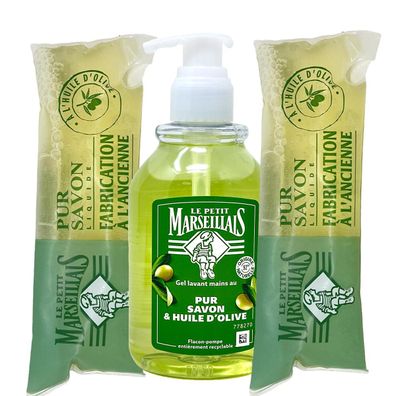 Le Petit Marseillais Flüssigseife: Olive - 300 ml + 2x 250 ml Nachfüllpack