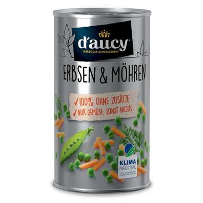 d'aucy Erbsen & Möhrchen – Natürliche Frische, Ohne Salz & Zuckerzusatz, 285g Dose