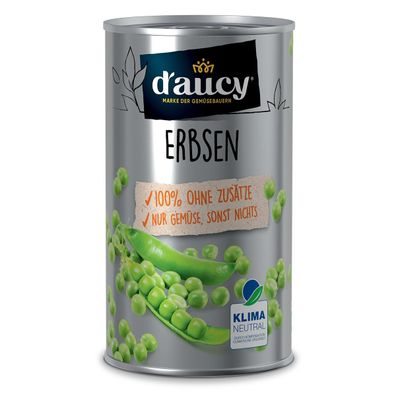 d'aucy Erbsen 285g – Natürliche Frische ohne Salz und Zucker, Konservierungsstoffen