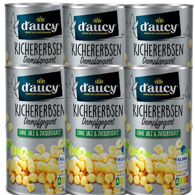 d'aucy Kichererbsen - 100% ohne Salz & Zuckerzusatz, 6 x 285g Dosen klimaneutral