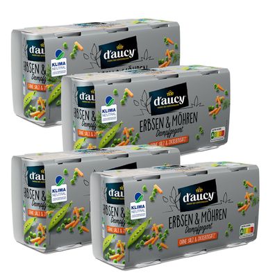 d'aucy Erbsen & Möhrchen - 100% ohne Salz & Zuckerzusatz, 4er Pack = 12 x 110g Dosen