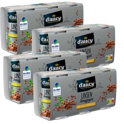 d'aucy Linsen - 100% ohne Salz & Zuckerzusatz, 4er Pack = 12 x 110g Dosen