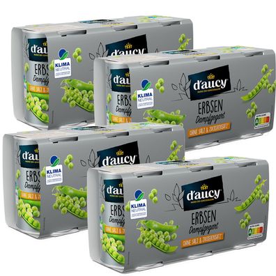 d'aucy Erbsen - 100% ohne Salz und Zuckerzusatz 4 Pack = 12 x 110 Gramm Dose