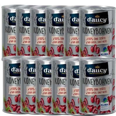 d'aucy Rote Kidneybohnen - 100% ohne Salz & Zuckerzusatz, 4er Pack = 12 x 110g Dosen