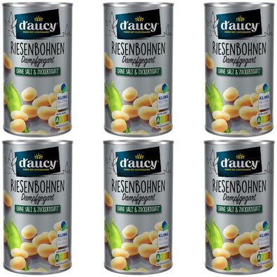 d'aucy Weiße Riesenbohnen - 100% ohne Salz/Zucker, klimaneutral, 6 x 285g Dose