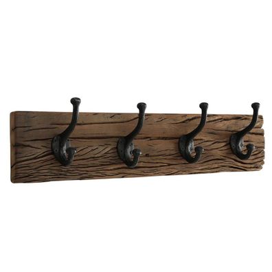 FeineHeimat Wandgarderobe Solea aus recyceltem Holz & Eisen, rustikaler Charme, 56 cm