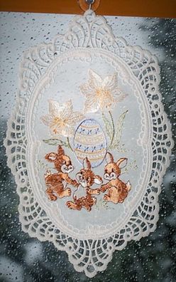 Plauener Spitze Fensterbild Ostern Osterdekoration Tanzende Hasen Fensterdeko