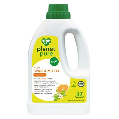 PLANET PURE Bunt Flüssig Waschmittel Orangenblüte 37 Wl Natürlich, Vegan, Effektiv