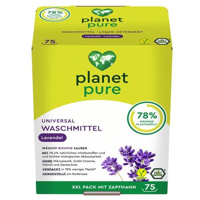 PLANET PURE Universal Waschmittel 75 WL, Lavendel, 98,4% natürliche Inhaltsstoffe