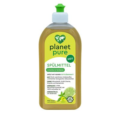 PLANET PURE Spülmittel Limette & Verbene spült mit Hoher Fettlösekraft 500 ml