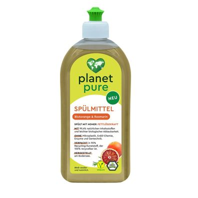 PLANET PURE Spülmittel Blutorange & Rosmarin: Effektive Fettlösekraft, 500 ml