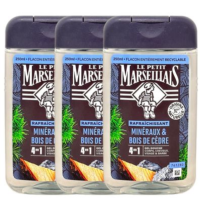 Le Petit Marseillais Duschgel Zedernholz & Mineralien 3 x 250 ml – Pflegende Frische