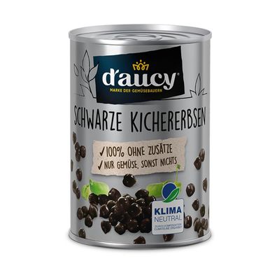 d'aucy Schwarze Kichererbsen - 100% ohne Salz und Zuckerzusatz, 110 Gramm Dose