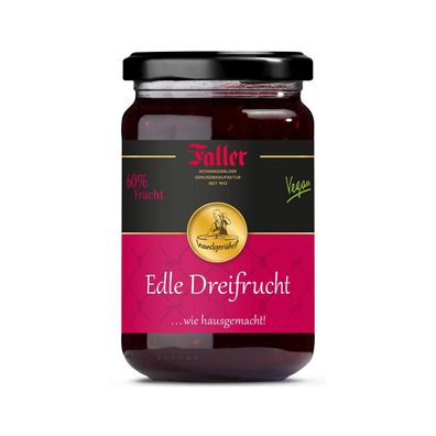 Faller Edle Dreifrucht-Konfitüre extra: Hausgemachter Genuss, 60% Frucht, 330g