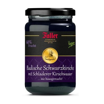 Genieße die Frische: Schwarzkirsch Konfitüre mit Kirschwasser, 330g - 60% Frucht