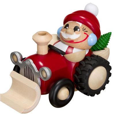 Seiffener Volkskunst Kugelräucherfigur Nikolaus im Traktor 11cm Handarbeit