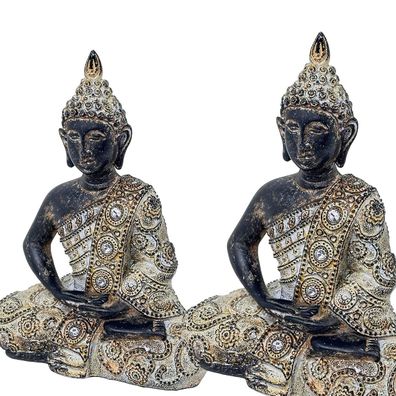 Zwei sitzende Buddha Figuren "Mystic Buddha"–Set mit 2 Stk. je 17cm für Ihr Zuhause