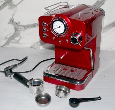 CREATE C82051 Retro Espresso Cappuccino Pad Kaffee Automat 15Bar 1100W 1,2L Rot