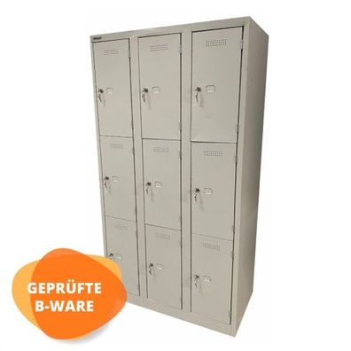 Bisley Primary Locker Schließfachschrank 3 Abteile mit 9 Fächern • Tiefe 600 mm