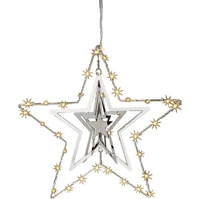 1062 3D Hänger Stern 30er warmweiß 3xAA Batterie 6/18h Timer 30x30cm