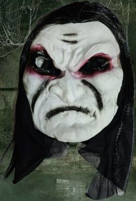 gruselige grimmige Hexe Oma Maske alte Frau Zauberin Greisin Haare Halloween