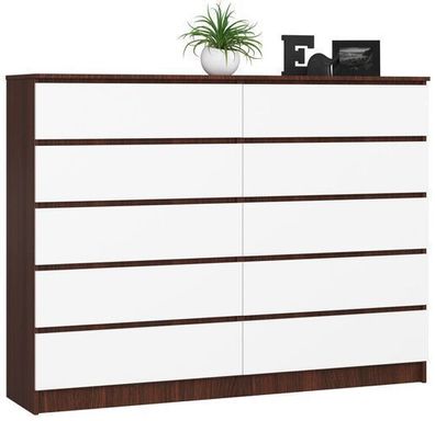 Kommode AKORD K160 Wenge 160 cm 10 Schubladen Front Weiß B160 x H121 x T40 cm