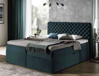 FURNIX Boxspringbett HAILEY 120x200 mit tiefen Bettkasten und Topper AR 17782 Türkis