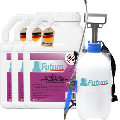 FUTUM 3x5L Bettwanzenspray / Flohspray Wanzen bekämpfen Flöhe Abwehren Tierflöhe Bett