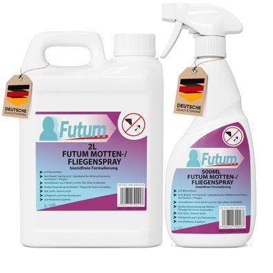 FUTUM 2L + 500ml Mottenspray / Fliegenspray Motten bekämpfen Fliegen Abwehr