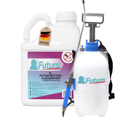 FUTUM 5L Mottenspray / Fliegenspray Motten bekämpfen Fliegen Abwehr + 2L Sprüher