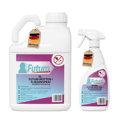 FUTUM 5L + 500ml Mottenspray / Fliegenspray Motten bekämpfen Fliegen Abwehr