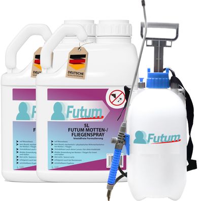 FUTUM 2x5L Mottenspray / Fliegenspray Motten bekämpfen Fliegen Abwehr + 5L Sprüher