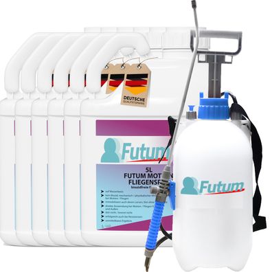 FUTUM 6x5L Mottenspray / Fliegenspray Motten bekämpfen Fliegen Abwehr + 5L Sprüher