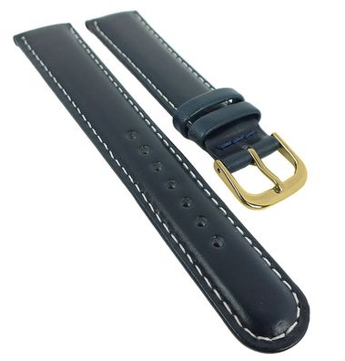 Minott Uhrenarmband Leder glatt dunkelblau mit Kontrastnaht 29500