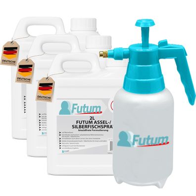 FUTUM 3x2L Silberfischspray / Asselspray Silberfische bekämpfen Assel Abwehr + 2L Spr