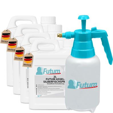 FUTUM 4x2L Silberfischspray / Asselspray Silberfische bekämpfen Assel Abwehr + 2L Spr