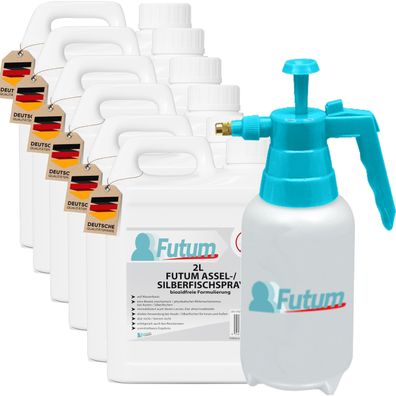 FUTUM 6x2L Silberfischspray / Asselspray Silberfische bekämpfen Assel Abwehr + 2L Spr