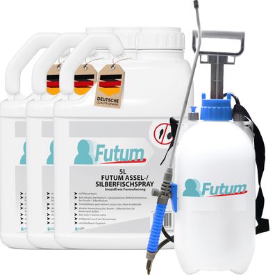 FUTUM 3x5L Silberfischspray / Asselspray Silberfische bekämpfen Assel Abwehr + 5L Spr