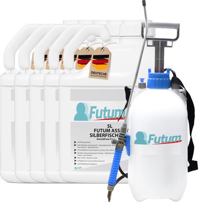 FUTUM 5x5L Silberfischspray / Asselspray Silberfische bekämpfen Assel Abwehr + 5L Spr