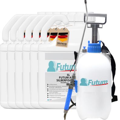 FUTUM 6x5L Silberfischspray / Asselspray Silberfische bekämpfen Assel Abwehr + 5L Spr