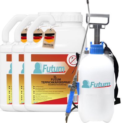 FUTUM 3x5L Teppichkäferspray Teppichkäfer gegen Käfer Abwehr + 5L Sprüher