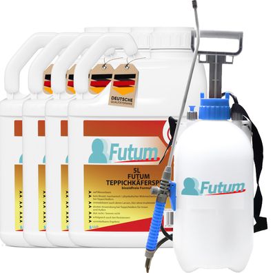 FUTUM 4x5L Teppichkäferspray Teppichkäfer gegen Käfer Abwehr + 5L Sprüher