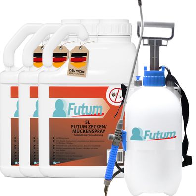 FUTUM 3x5L Zeckenspray / Mückenspray zecken Abweh Mücken bekämpfen + 5L Sprüher