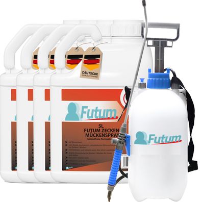 FUTUM 4x5L Zeckenspray / Mückenspray zecken Abweh Mücken bekämpfen + 5L Sprüher