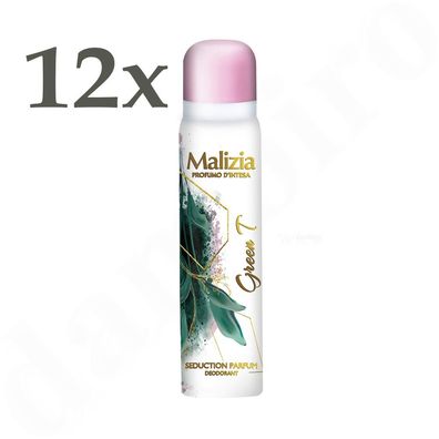 Malizia DONNA Deo Green Tea grüner Tee 12x 100ml Body Spray deodorant