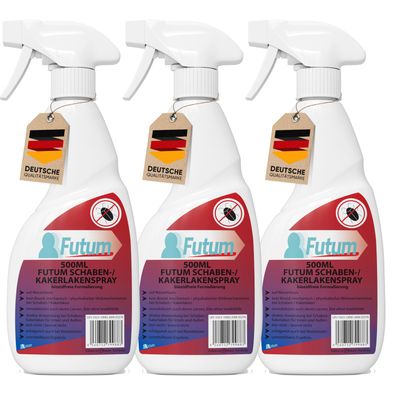 FUTUM 3x500ml Schabenspray / Kakerlakenspray gegen Schaben Kakerlakenmittel Abwehr