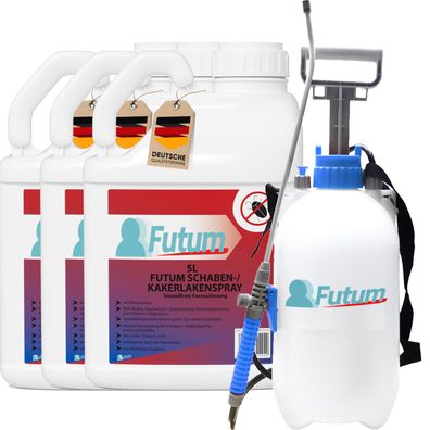 FUTUM 3x5L Schabenspray / Kakerlakenspray gegen Schaben Kakerlakenmittel Abwehr + 5L